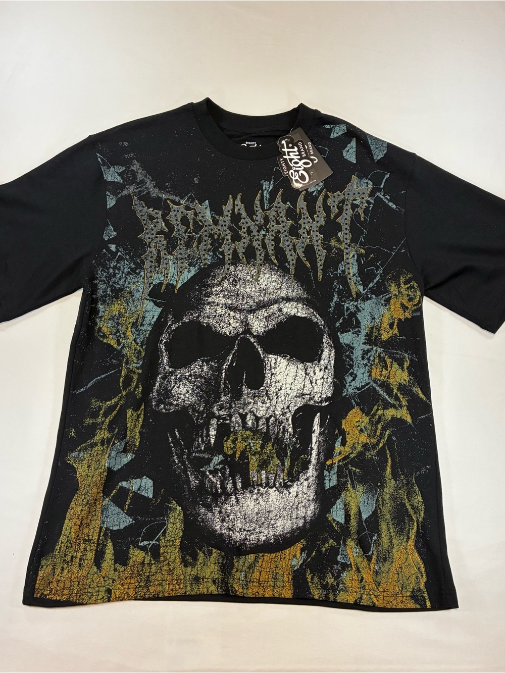 Eighty Eight Black Graphic Skull Short-Sleeve Tee with Yellow & Blue Accents